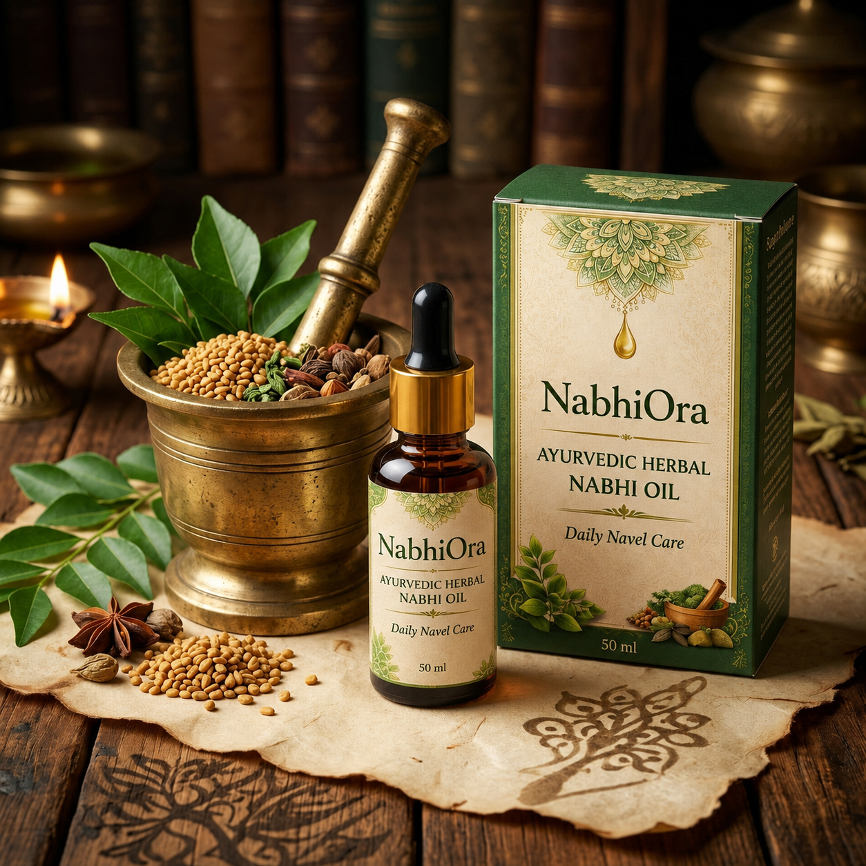 NabhiOra Ayurvedic Herbal Nabhi Oil 50 ml bottle and box