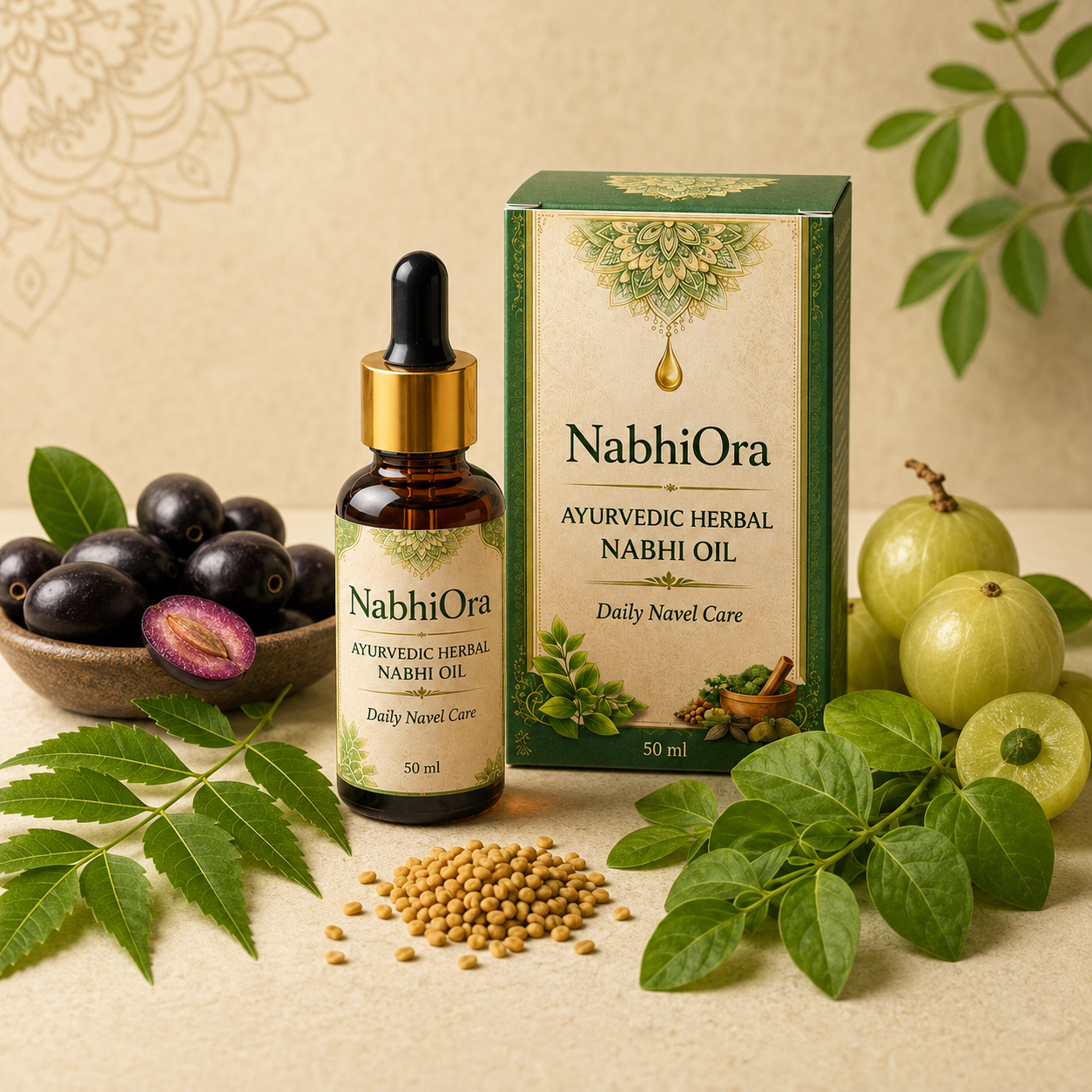 NabhiOra Ayurvedic Herbal Nabhi Oil with Jamun Neem Gudmar Amla and Fenugreek