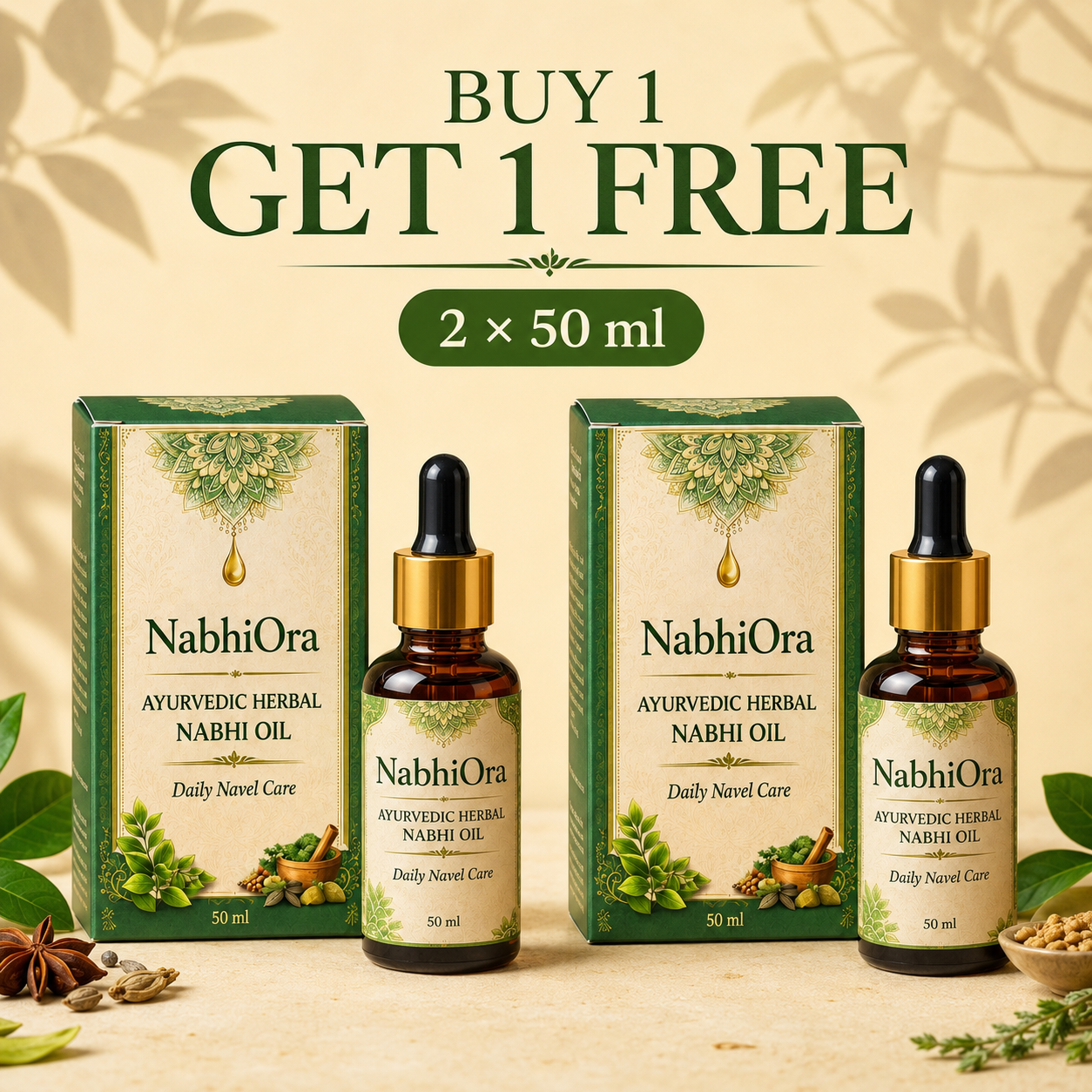 NabhiOra Ayurvedic Herbal Nabhi Oil Buy 1 Get 1 Free 2 x 50 ml