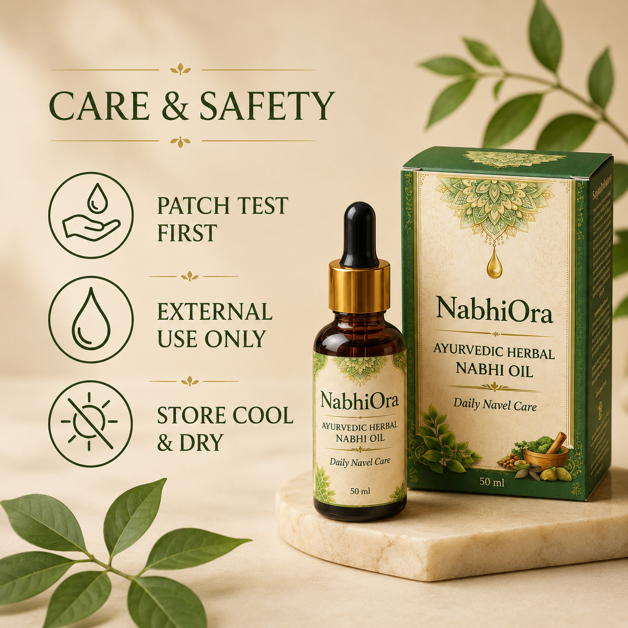 NabhiOra Nabhi Oil care and safety instructions