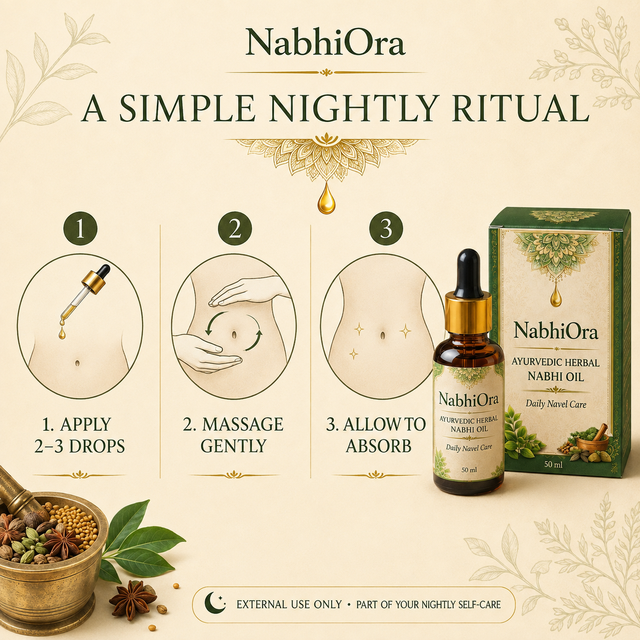 NabhiOra Nabhi Oil three-step nightly application ritual